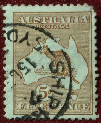AUSTRALIA – 1913 – KANGAROO 5d – Sc #7 - Used VF Cat $43.00 - Image 1 of 4