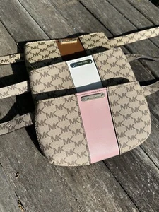 Michael Kors MK LOGO Brown Tan Pink Creme Fanny Pack Designer Purse Belt Tote - Picture 1 of 20