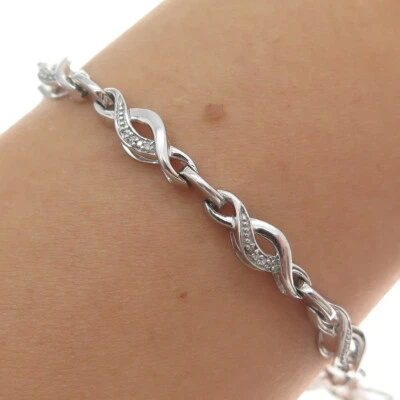 Brazalete de eslabones infinitos de diamantes de corte redondo real de plata esterlina Jane Seymour 7,5" Foto 1 de 4