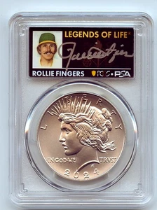 2024 1 $ Silber Peace Dollar PCGS MS70 AR Legends of Life Rollie Fingers - Bild 1 von 2