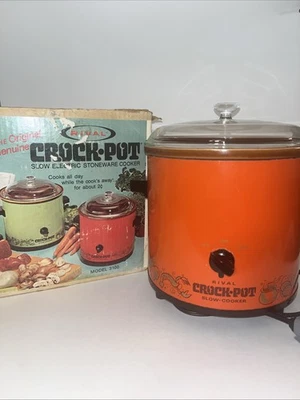 Vintage Rival Crock Pot Slow Cooker Flame Orange 3.5 QT Glass Lid 1970's Tested - Image 1 of 4