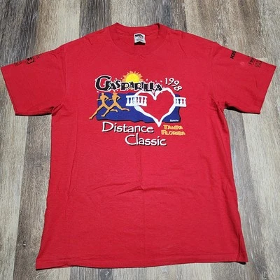 Camisa clásica Gasparilla Distance 1998 vintage para hombre años 90 Tampa Marathon Run roja Foto 1 de 4