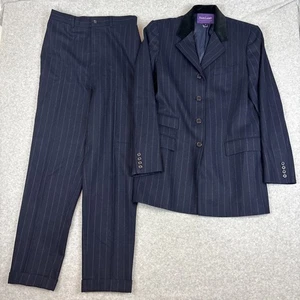 Ralph Lauren Purple Label Damen Nadelstreifen Wolle Marine Hosenanzug Gr. 10 4-Knöpfe - Bild 1 von 17