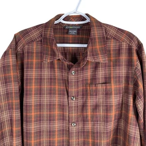 ExOfficio Button Up Shirt Mens XL Brown Plaid Long Sleeve Hike Travel Outdoor - Picture 1 of 6