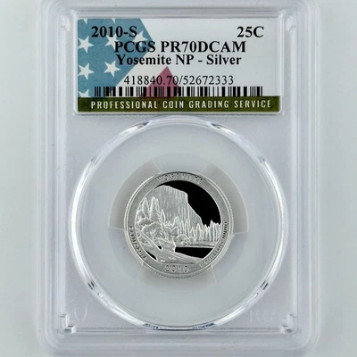 Yosemite Silver Quarter PR 70 DCAM PCGS 2010 S Best Top Grade NP 25c USA Flag - Image 1 of 4