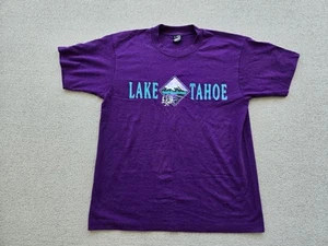 Vintage Lake Tahoe Screenprint Best Tag Large Purple Tshirt USA Single Stitch - Picture 1 of 7