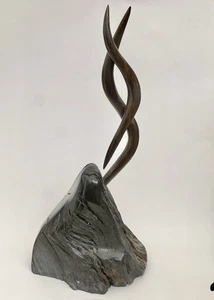 Irish Bog Oak Wood Sculpture “Kindred Love” Abstract + sep. Candle Holder piece - Picture 1 of 12