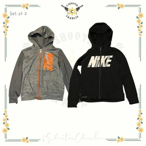 Nike Dri-Fit Full Zip Hoodie Bundle Boys Size 6 Black/Gray Graphic Print Jacket - Picture 1 of 8