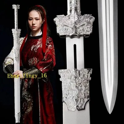 Dragón plateado Han Jian 银龙汉剑 mango de metal afilado acero al carbono espada china Foto 1 de 4