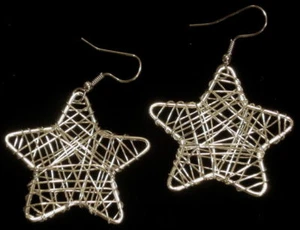 Stars Lg Wire Wrapped Earrings Silver Plate Celestial - Picture 1 of 1