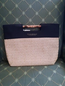 NEW DONNA KARAN Cashmere Mist WOVEN STRAW TOTE HAND BAG PURSE W/ BAMBOO HANDLES - Picture 1 of 9