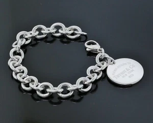 Please Return to Tiffany&Co. Sterling Silber Runde Anhänger Bettelkette Armband 7,5" - Bild 1 von 4
