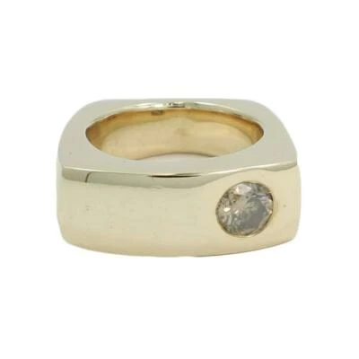 Anillo pesado cuadrado de diamantes champán natural redondo de 1,05 quilates, oro amarillo de 14 quilates talla 8 Foto 1 de 4