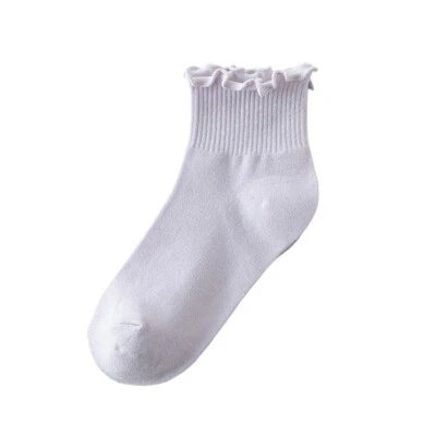 5 Pairs Women Ruffle Edge Comfy Short Socks Cotton Solid Summer Soft Ankle Socks - Image 1 of 4