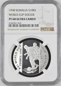 1998 Somalia S10KS 10000 Shillings Proof Silver World Cup France NGC PF 68 UC - Picture 1 of 6