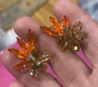 JULIANA D&E GOLD-TONE Orange AB NAVETTE RHINESTONE Clip Earrings