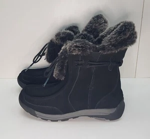 LANDS' END SIZE 5UK EUR37.5 WOMENS BLACK SUEDE LACE UP ANKLE SNOW BOOTS FUR TOP - Picture 1 of 24