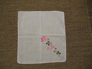 Vintage Happy Birthday besticktes Taschentuch Taschentuch rosa rose - Bild 1 von 3