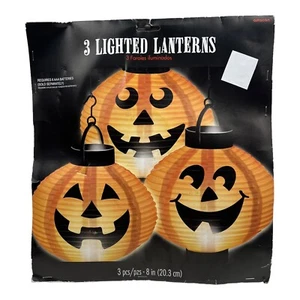 Halloween Set of 3 Light Up Lantern Jack O Lantern Pumpkins Indoor Outdoor New - Picture 1 of 10