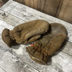 VTG Retro Ladies Medium KOMBI Suede Leather Mittens 70s - Picture 1 of 5