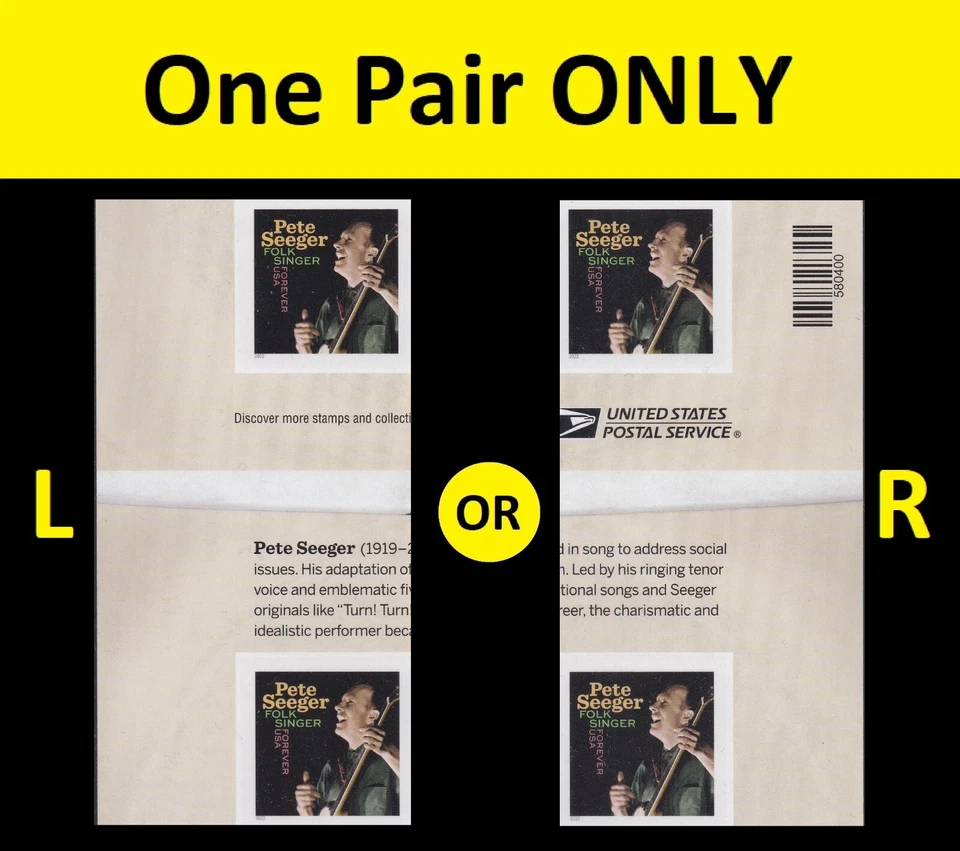 US 5708a Music Icons Pete Seeger imperf NDC horz gutter margin pair MNH 2022 - Image 1 of 1