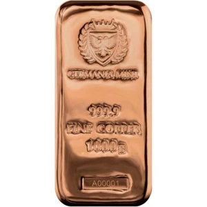 1kg Copper Bullion Bar – 999.9 Germania Mint Cast, Sealed with Box, Pure Copper - Picture 1 of 6