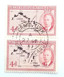 TURKS & CAICOSINSELN GVI SG227, 4d schwarz & rosa, gebrauchtes Paar Block - Bild 1 von 2