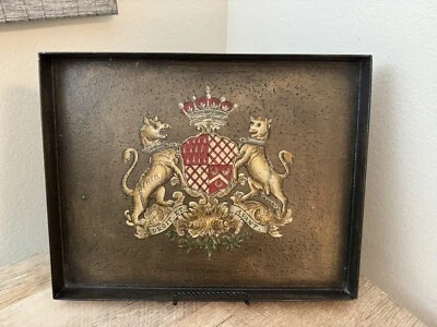 Coat Of Arms Metal Serving Tray Hand Painted 14.5” X 11” Coffee Table Trays - Image 1 of 4