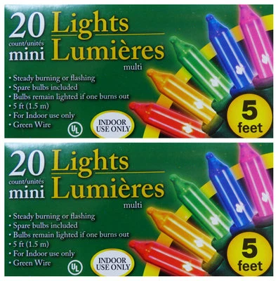 Holiday 5 ft Christmas Mini Christmas Lights 20 Lights Green Wire~Set of 2 Multi - Image 1 of 3
