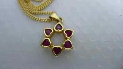Heart Cut Lab Created Red Ruby 1.50Ct Pendant in 14K Yellow Gold Plated Silver - Image 1 of 4