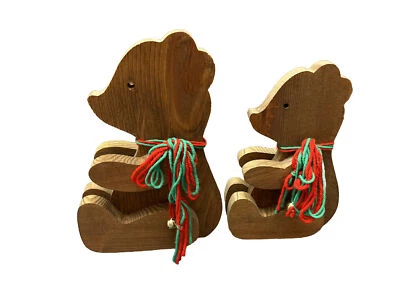 Vintage Handmade Wooden Bears Set Of 2 Figures Folk Art Rustic Christmas Decore - Image 1 of 4