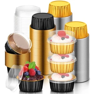 120 Pcs Aluminum Foil Baking Cups Mini Cake Pans with Lids 5 oz Cupcake Liner... - Picture 1 of 7