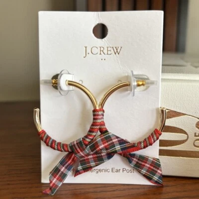 J.Crew заводской ленты обернутый обруч серьги красный клетку позолоченный новый с Ярлыками - Изображение 1 из 2