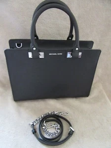 MICHAEL KORS Quinn 38H7SQNS7L Large Black Leather Satchel Handbag Purse NWT - Picture 1 of 9