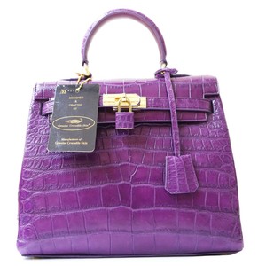 Authentic Croc Leather Belly Skin Women Handbag Bag Cross body Purple w/Strap