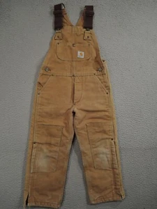 VTG Carhartt Overalls Boys Youth 6 Tan Y09 BRN Bib Double Knee Insulated Quilted - Picture 1 of 12