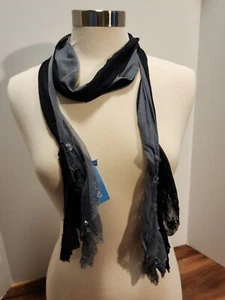 Nine West Black Gray Two Tone Designer Nylon Scarf NWT - Picture 1 of 5