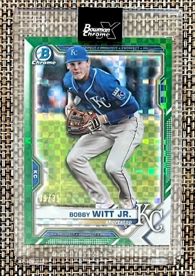 2021 Bowman Chrome X Bobby Witt Jr. # 09/31 Green X-Fractor SSP Encased w/ Seal - Image 1 of 2