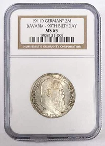 1911D Germany 2 Mark Bavaria 90th Birthday NGC MS 65 - Picture 1 of 3