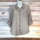 Chico's Women's Tan Long-Sleeve Button-Up Dress Shirt/ Blouse, | Size 2 (L/12)
