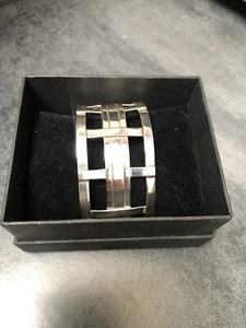 925 Sterling Silver Wide Modernist Designer Cuff Bangle Bracelet - Picture 1 of 9
