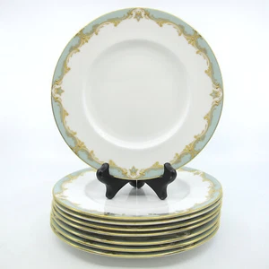 DEVONSHIRE by ROYAL WORCESTER Set of 8 Salad Plates 8" Mint Green & Gold Scroll - Picture 1 of 6