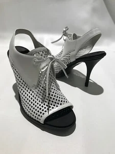 Balenciaga Shoes 40 White High Heel Lace Up SANDAL Mule Lattice Cut Open BOOT 9 - Picture 1 of 12