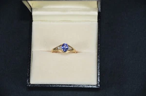 Tansanitring AAAA mit 6 Diamanten AG 925 Silber, vergoldet, Größe 18 - Bild 1 von 7