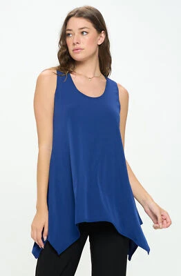 Camiseta sin mangas JOSTAR Poly Spandex Slinky ELASTIZADA Slinky Knit AZUL MARINO con dobladillo en punta L XL Foto 1 de 4