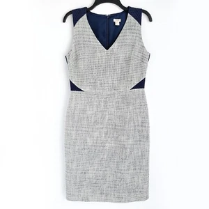 Robe fourreau en tweed métallisé à œillets J Crew 8 bleu marine/blanc sans manches - Photo 1/7