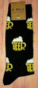 MENS K.BELL BEER BLACK CREW SOCKS ONE SIZE (SHOE SIZE 6.5 -12) - Picture 1 of 1