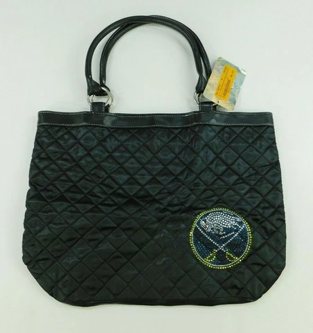 NHL Womens Buffalo Sabers Hockey Purse Black Quilted Tote Magnet Close Cover