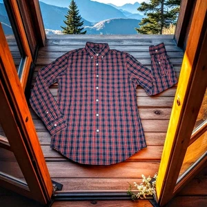 J CREW Red Navy Plaid FLEX WASHED Classic Button Down Shirt Casual Men's Small - Picture 1 of 7