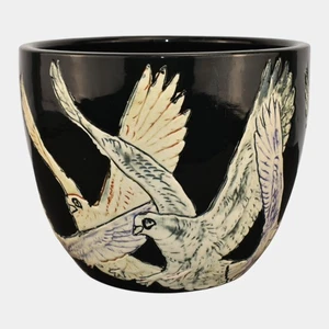 Weller Rosemont 1. Linie 1918-20er Keramik weiße Taube schwarz Jardiniere Übertopf - Bild 1 von 6